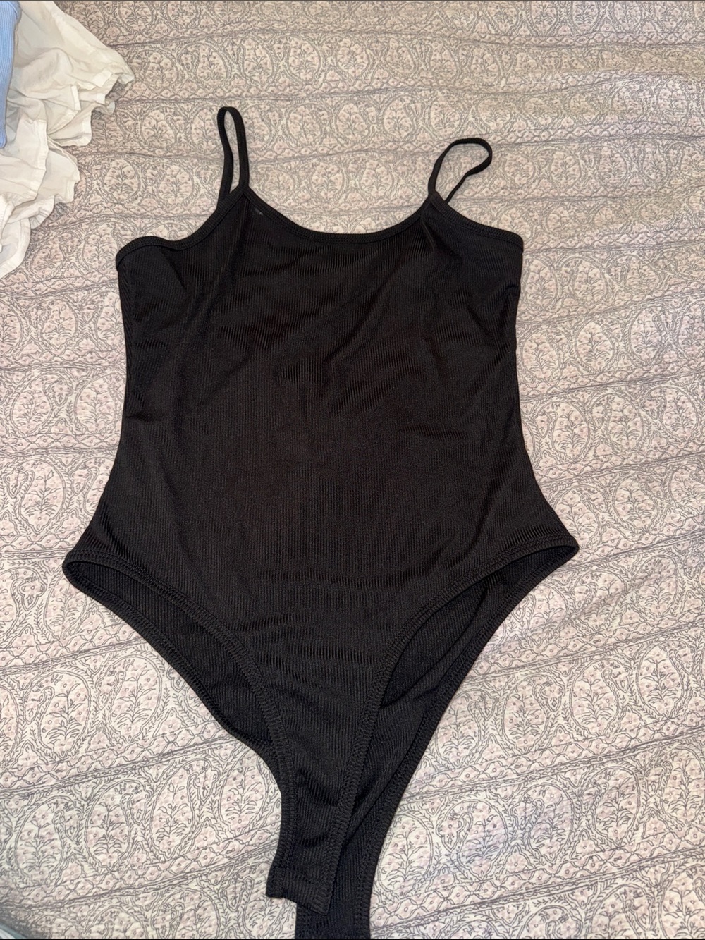 Classic Black Ribbed Spaghetti-Strap Bodysuit